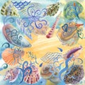 World fishermen day. Watercolor postcard sea life